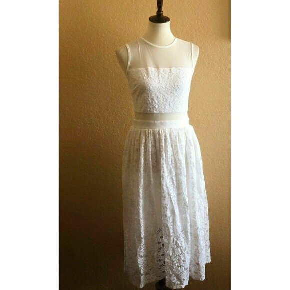 Love..Ady Women's White Mesh Floral Lace Dress M - Picture 2 of 12